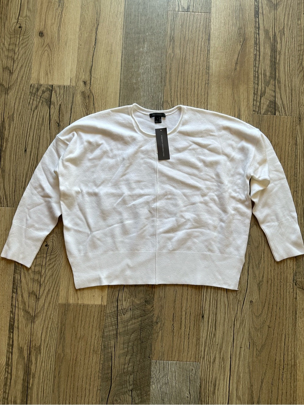 NWT French Connection Winter White Scoopneck Pullover Boxy Sweater Size Large